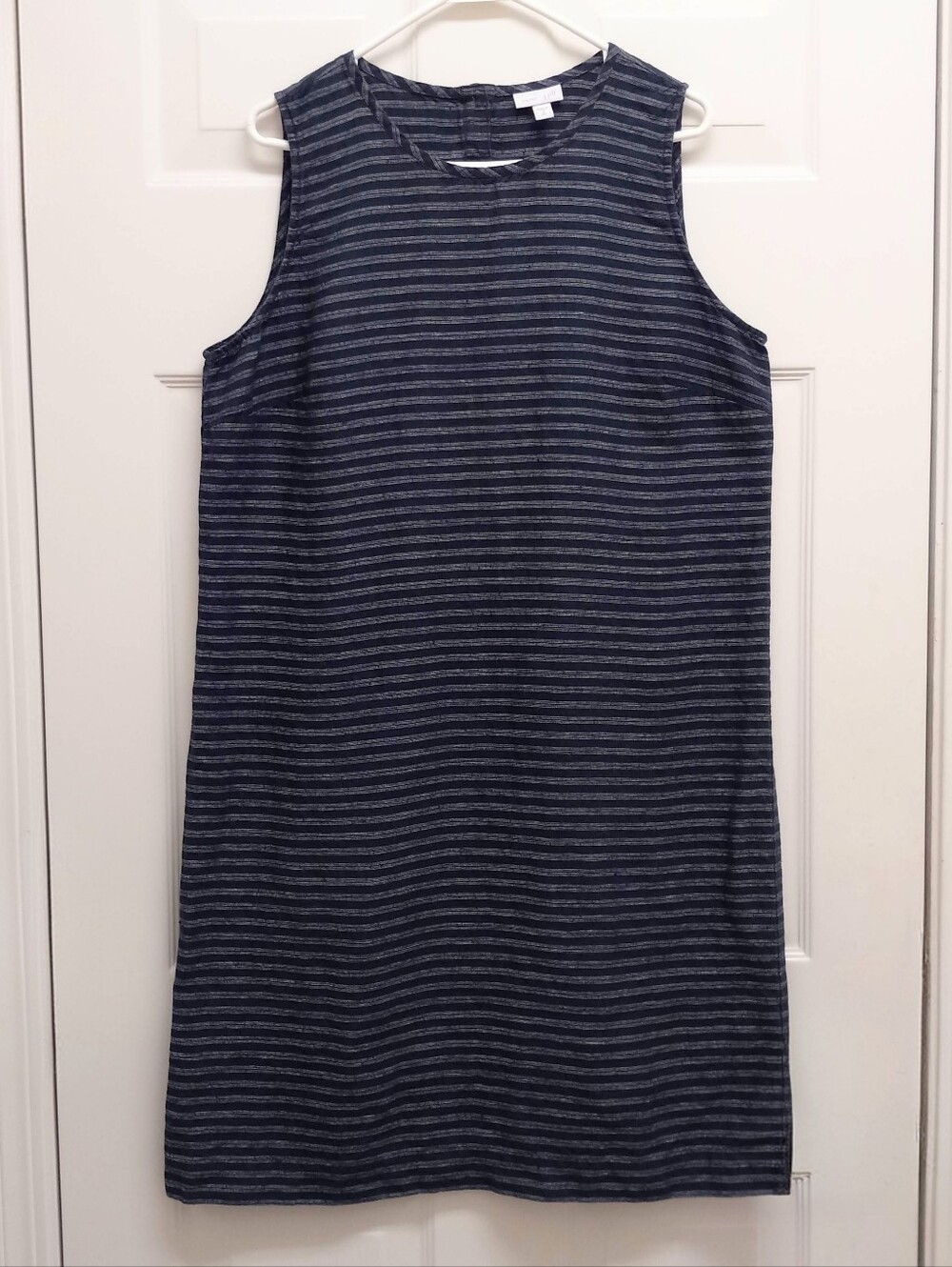 J Jill Love Linen Stripe Shift Dress Medium TALL Blue Coastal Lagenlook Resort